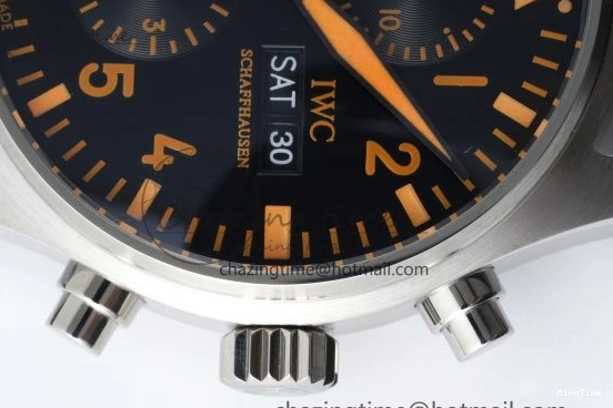 MIROTIME 0509 Pilot Chrono SS AZF 1:1 Best Edition Black Dial Orange Markers on Brown Leather Strap A EasyCare 7065